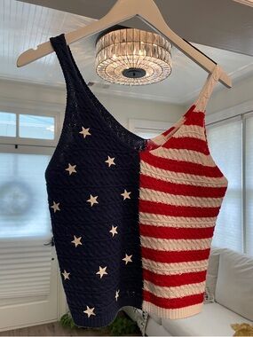 moon & madison American Flag V-Neck Knit Tank Top - Navy, Red, White